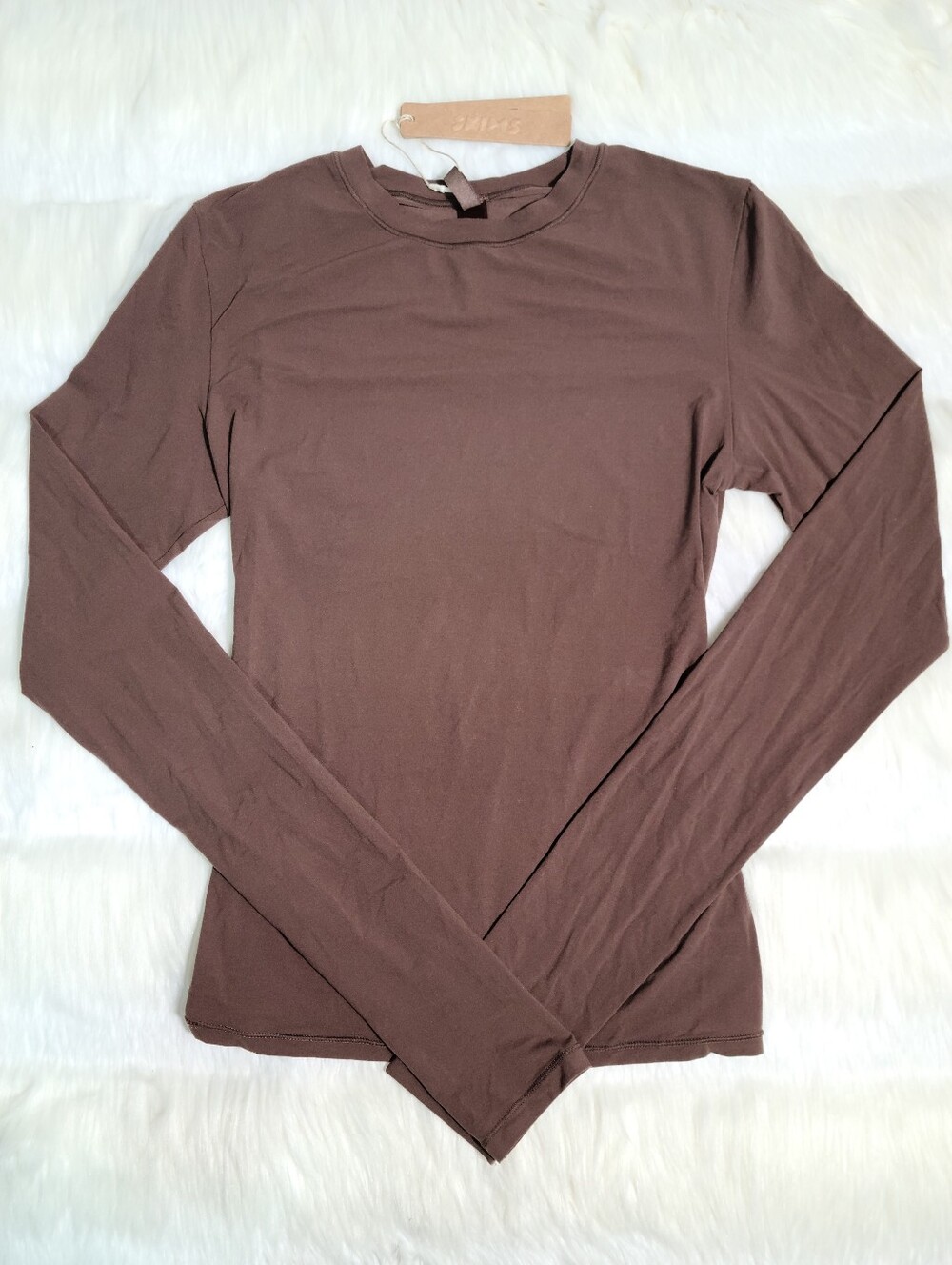 SKIMS Fits Everybody Long Sleeve Top T-shirt Brown Cocoa Women XS NEW